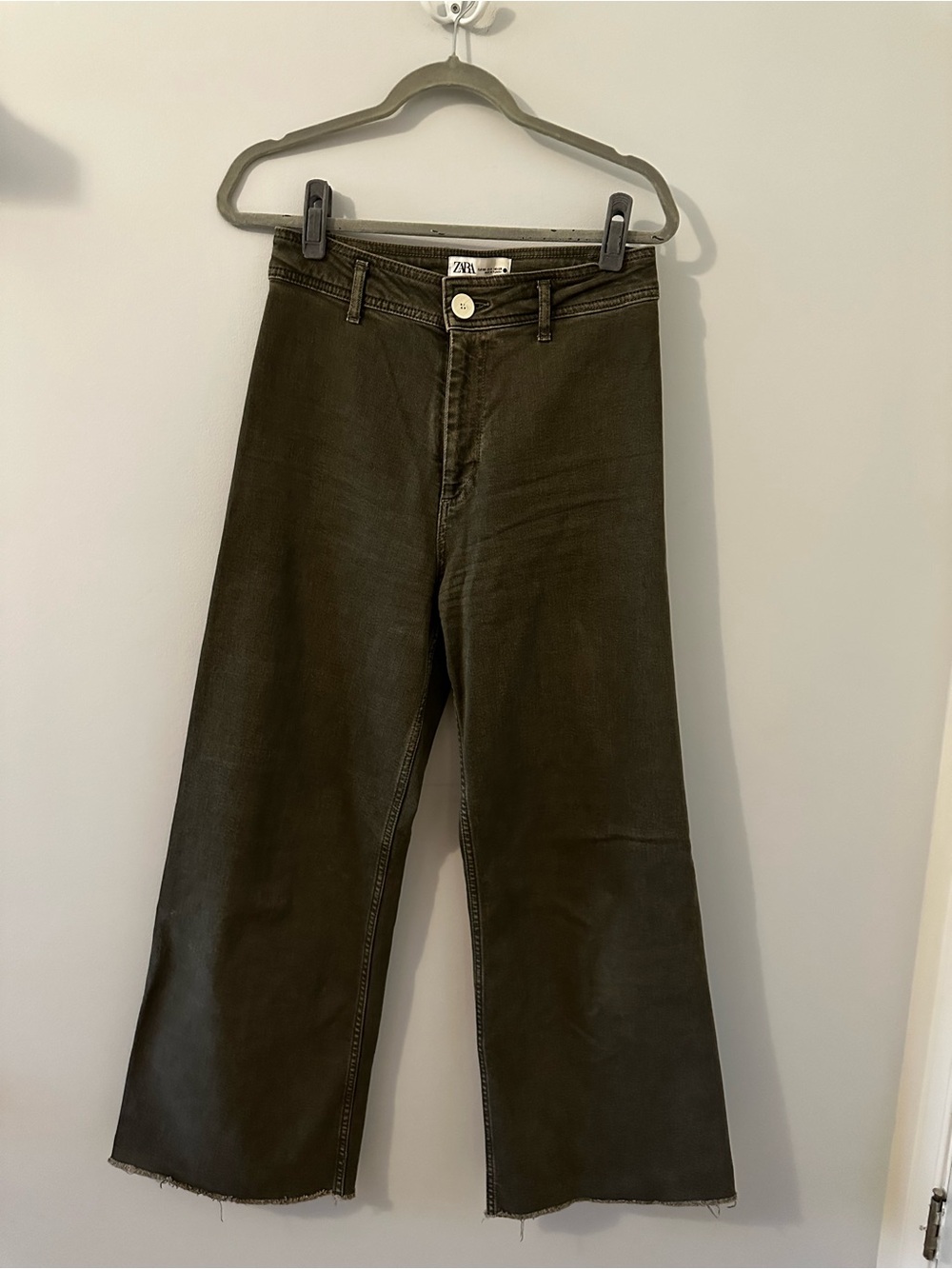 Zara Dark Olive Wide-Leg High-Rise Jeans